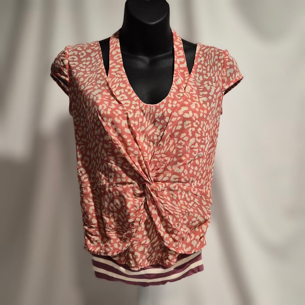 Lancome‎ Y2K Pink Leopard Print Halter Layered Twist Front Top M